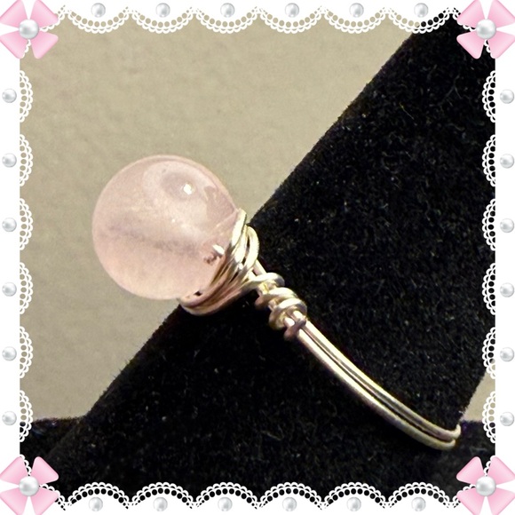 Jewelry - Ring - size 7.25 - wire wrapped palest pink round glass stone. New!  Never worn